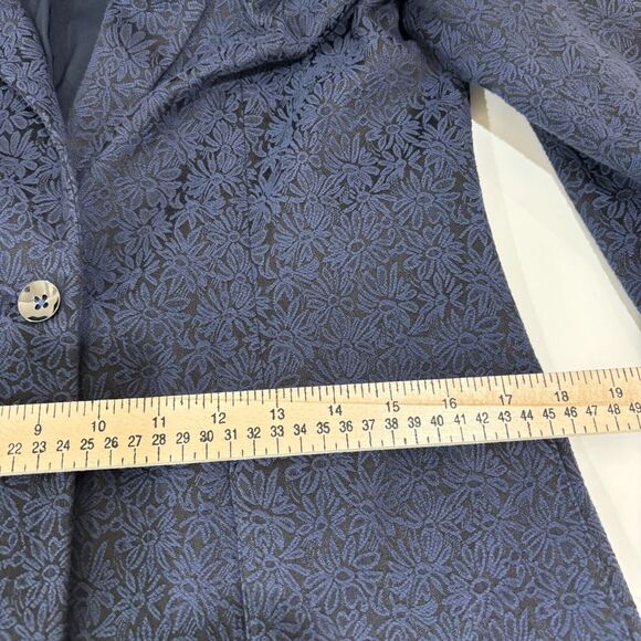 T Tahari Navy Blazer Womens 8 Tapestry Dark Floral Gothic Career Jacket 1 Button - Picture 12 of 12